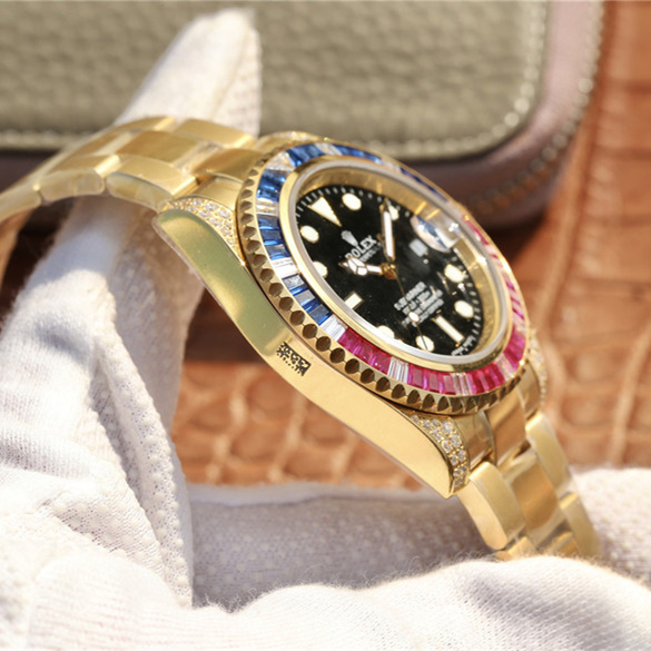 Rolex Submariner Golden Blue / Red Diamond Black Dial 40mm